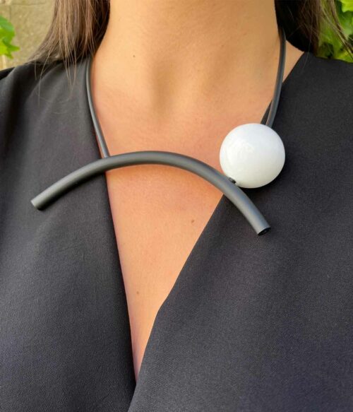 Aventurine, bijoux de créateur, bijoux originaux, bijoux colorés, collier Sandra blanc de Samuel Coraux