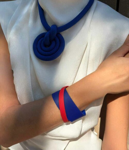 Aventurine, bijoux de créateurs, bijoux fantaisie, bijoux originaux, bracelet Saba - bleu et rouge- de Samuel Coraux