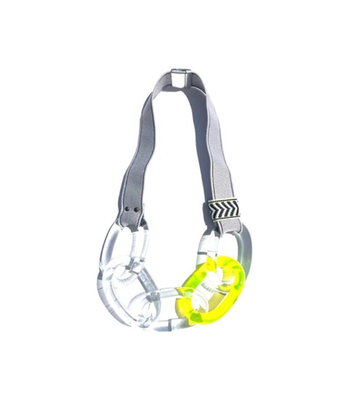 Aventurine, Design jewelry, Célina necklace, fluorescent yellow and transparent, original jewelry, contemporary jewelry