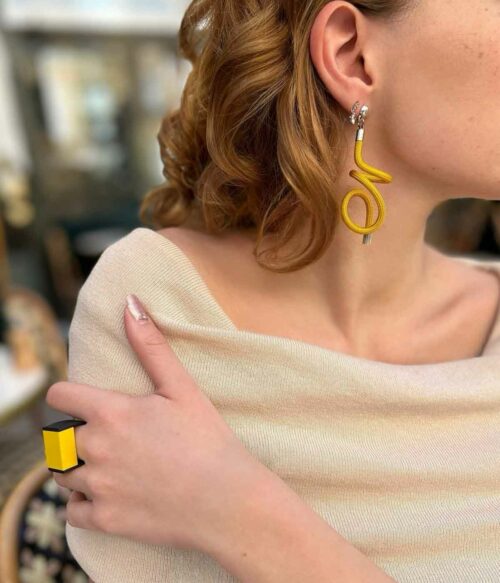 Aventurine, bijoux de créateurs, bijoux originaux, boucles d'oreilles Sibel, jaune, de Samuel Coraux