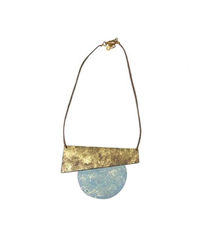 Aventurine, bijoux de créateurs, bijoux originaux, bijoux fantaisie, collier Elements bleu ciel-bronze de Foteini Liami