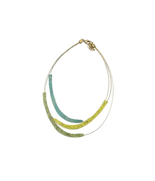Aventurine, bijoux de créateurs, bijoux originaux, bijoux fantaisie, collier Fauve Turquoise-Jaune doré-Vert de Foteini Liami