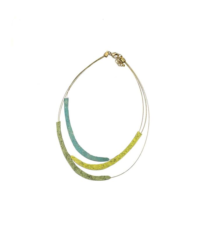 Aventurine, bijoux de créateurs, bijoux originaux, bijoux fantaisie, collier Fauve Turquoise-Jaune doré-Vert de Foteini Liami