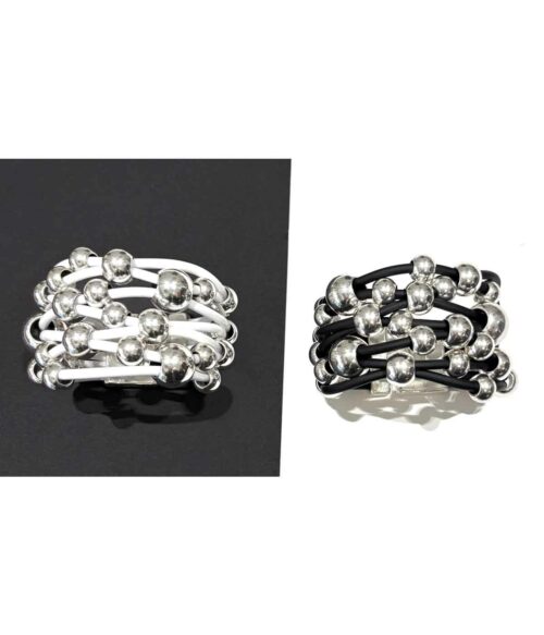 Aventurine, bijoux de créateur, bijoux originaux, bijoux colorés, bracelet Cosmica blanc-argenté et noir-argenté de Samuel Coraux