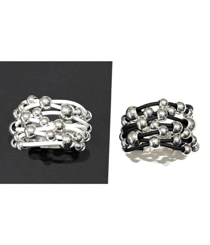 Aventurine, bijoux de créateur, bijoux originaux, bijoux colorés, bracelet Cosmica blanc-argenté et noir-argenté de Samuel Coraux