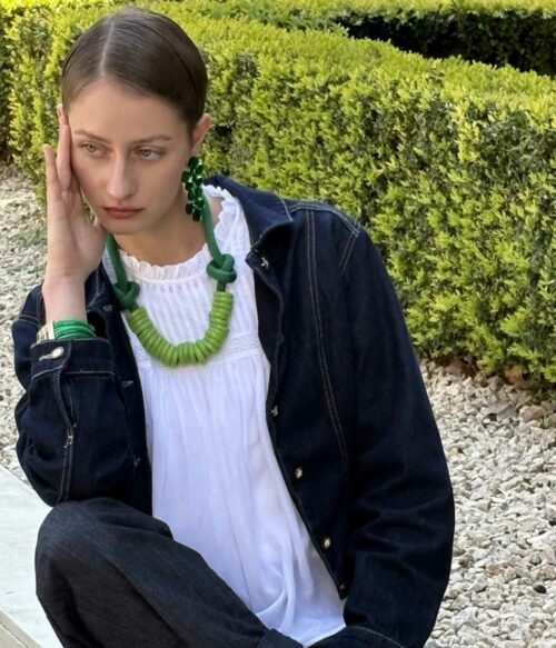 Aventurine, bijoux de créateur, bijoux originaux, bijoux colorés, collier Skyline vert clair et vert foncé de Samuel Coraux