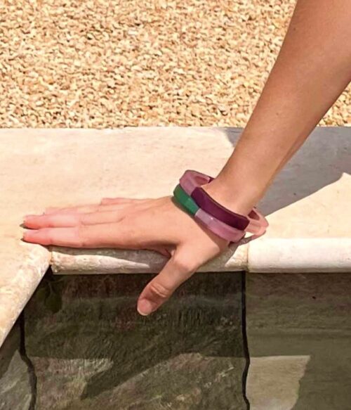 Aventurine, bijoux de créateur, bijoux originaux, bijoux colorés, bracelet Eva porté de Rosalba Galati