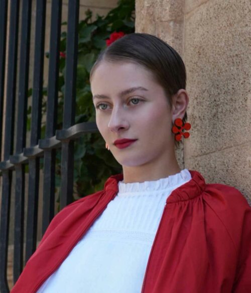 Aventurine, bijoux de créateur, bijoux originaux, bijoux colorés, boucles d'oreilles Little Cala, rouge de Christina Brampti