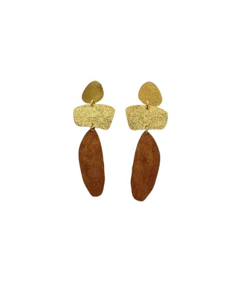 Aventurine, bijoux de créateurs, bijoux originaux, bijoux fantaisie, boucles d'oreilles Doré et brun de Foteini Liami