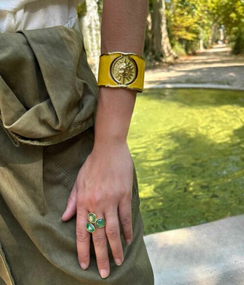 Aventurine, designer jewelry, unique jewelry, colorful jewelry, "Yellow Sun" cuff bracelet.