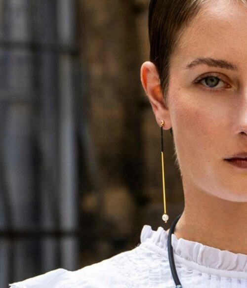 Aventurine, bijoux de créateur, bijoux originaux, bijoux colorés, boucles d'oreilles Grace dorées de Georgia Charal