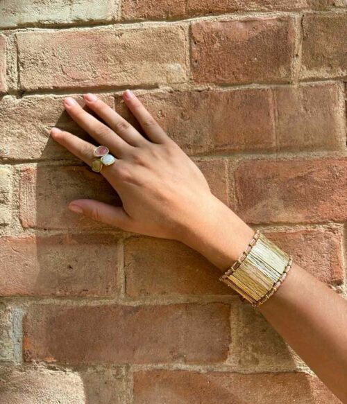 Aventurine, designer jewelry, costume jewelry, unique jewelry, Hanaé cuff in gold and nude