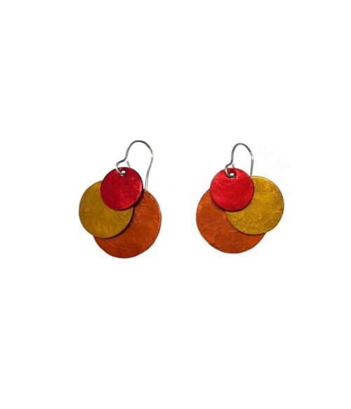 Aventurine, bijoux de créateur, bijoux originaux, bijoux colorés, boucles d'oreilles Odalie, rouge, orange, jaune de Oana Millet